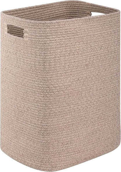 OIAHOMY Laundry Hamper, Rectangle Cotton Laundry Basket with Handles, Large Blanket Basket for Living room, Woven Decorative Storage for Toys,Clothes,Pillows-16x13x22in-Brown variegated