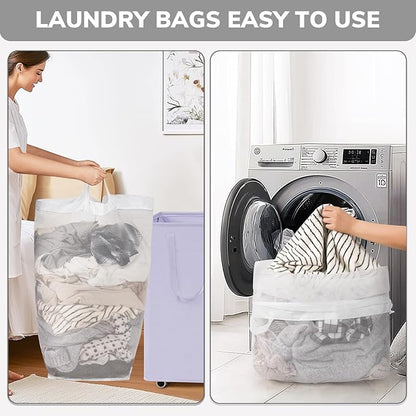 Goodpick Laundry Basket with Wheels,75L Collapsible Laundry Baskets with Removable Wash Bag, Clothes Laundry Hamper on Wheels, Light Purple