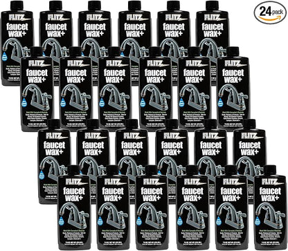 Flitz Faucet Wax Plus - 7.6oz Bottle of USA-Made, Water-Based Faucet Cleaner & Polisher for Water Stains, Fingerprints, & More - Metal Wax for Bronze, Nickel, Chrome, Brass - Granite Polish (24 Pack)