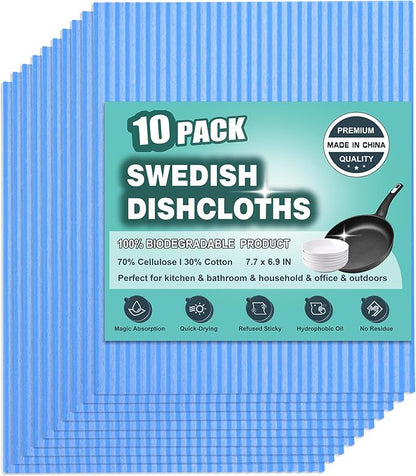 METUUTER 10 Packs Swedish Dishcloths, Reusable Kitchen Dishcloths Compostable Cellulose Dish Clothes for Kitchen and Household Use