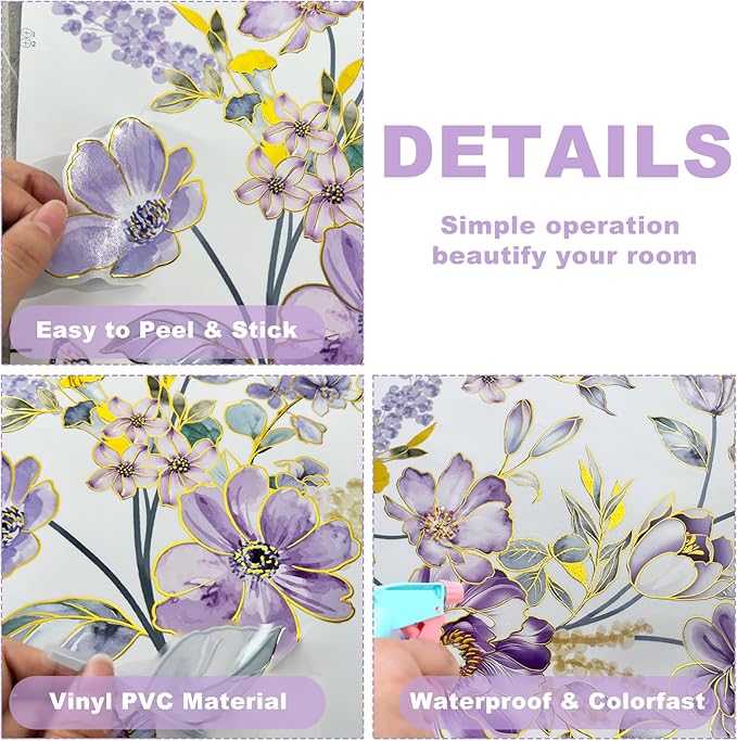 Flower and Butterfly Wall Stickers Purple Flowers with Butterflies Wall Decals Nature Theme Peel and Stick Waterproof Clings for Living Room Bedroom (Purple Flowers)