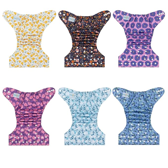 babygoal Reusable Cloth Diapers 6 Pack+6pcs Inserts+Wet Bag, One Size Adjustable Washable Pocket Nappy Covers for Baby Girls and Boys-Rash Free
