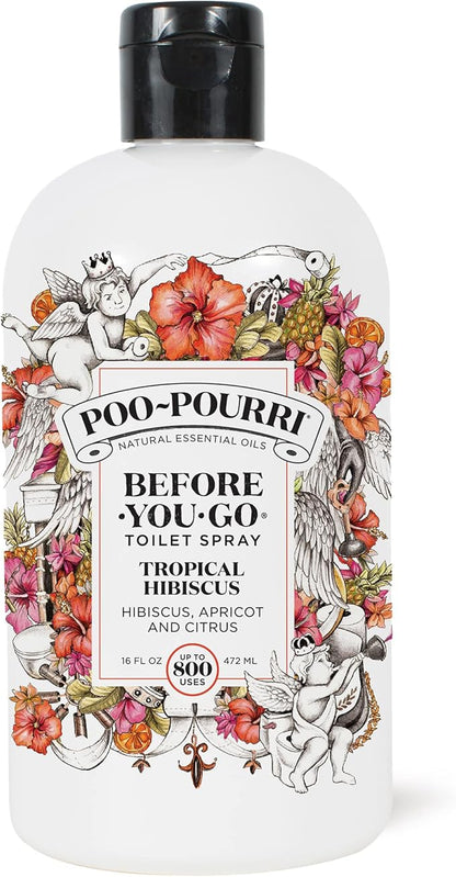 Poo-Pourri Before-You-Go Toilet Spray Refill, Tropical Hibiscus, 16 Fl Oz, Up to 800 Uses, Bathroom Odor Deodorizer with Essential Oils for Home or Work, Hibiscus, Apricot and Citrus Scent