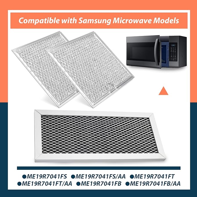 Microwave Oven Charcoal and Grease Filter Kit Replacement for Samsung Model ME19R7041FS ME19R7041FS/AA ME19R7041FT ME19R7041FT/AA ME19R7041FB ME19R7041FB/AA