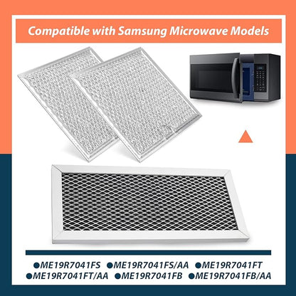 Microwave Oven Charcoal and Grease Filter Kit Replacement for Samsung Model ME19R7041FS ME19R7041FS/AA ME19R7041FT ME19R7041FT/AA ME19R7041FB ME19R7041FB/AA