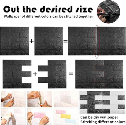 20 PCS Black 3D Wall Panels, 29 sq.feet Coverage Printable Wallpaper Sticker with Self-Adhesive Waterproof Brick PE Foam Wall Panels Peel and Stick for Interior Wall Decor, Home Decoration