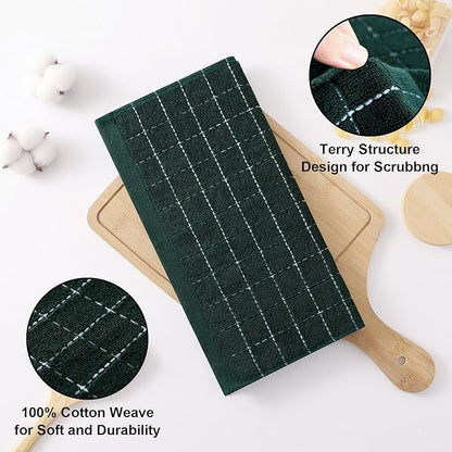 Homaxy 100% Cotton Terry Kitchen Dish Cloths, Ultra Soft and Absorbent Dish Towels for Kitchen, Suitable for Drying and Washing Dishes, 12 Pack, 12 x 12 Inches, Blackish Green
