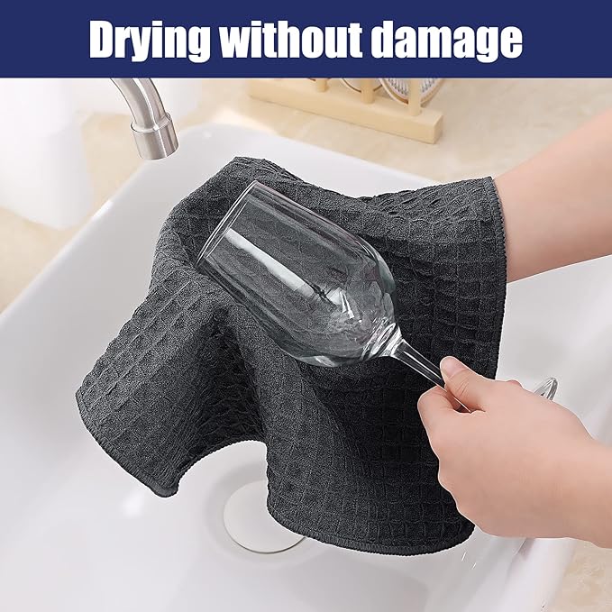 Homaxy Microfiber Waffle Weave Kitchen Dish Cloths, 12 x 12 Inch Ultra Absorbent and Solid Color Dish Towels for Kitchen Fast Drying Dishcloth for Washing Dishes, 6 Pack, Dark Grey