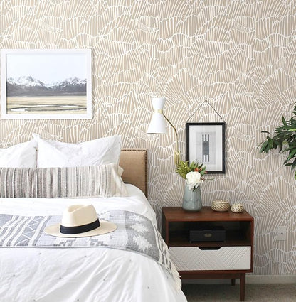 Guvana Beige Peel and Stick Wallpaper Boho Beige and White Contact Paper Modern Striped Self Adhesive Waterproof Wall Paper for Bathroom Bedroom Decor Removable Temporary Rv Wallpaper Roll 17.3"×197"