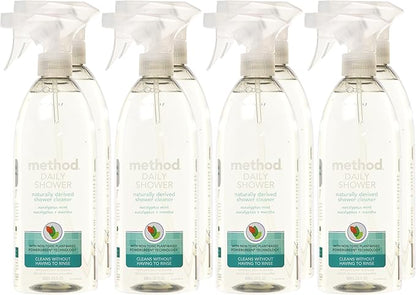 Method Daily Shower Cleaner Spray, & Spray and Walk Away, Eucalyptus Mint Scent, 28 Fl Oz, (Pack of 8), Packaging May Vary