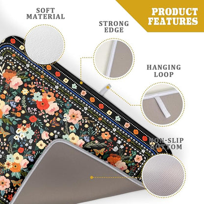 Floral Microfiber Dish Drying Mat Large Absorbent Dish Drainer Rack Pad for Kitchen Counter