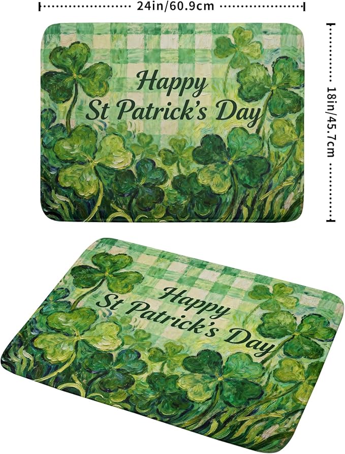 St Patrick's Day Shamrock Dish Drying Mat for Kitchen Counter 18x24 Green Lucky Clover Plaid Happy Holiday Absorbent Reversible Microfiber Drying Mats Kitchen Countertop Protector Dishes Drainer Pad