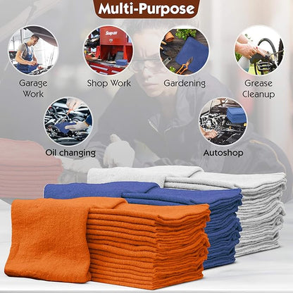 Nabob Wipers Auto Mechanic Shop Towels 100 Pack Bulk Rags 100% Cotton Commercial Grade Shop Rags Size 14"x14" (100 Pack, Blue)