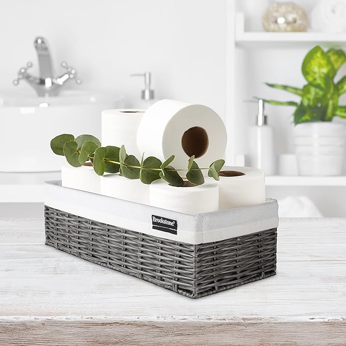 Brookstone Wicker Shelf Storage Basket Decorative Shelf Bin, bathroom organizers and storage, Boho Living Room Decor, Spring Storage 2026 - Single Basket
