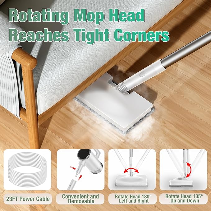 11-in-1 Steam Mop - Detachable Handheld Steam Cleaner with 380mL Tank, 260℉ Floor Steamer for Hardwood, Tile, Grout, Windows, Bath & Kitchen - 3-Level Steam Control, Multi-Purpose Floor Steam Cleaner
