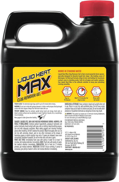 Zep Liquid Heat Max Clog Remover Gel - Destroys Hair, Build-Up & Grease - 32 oz.