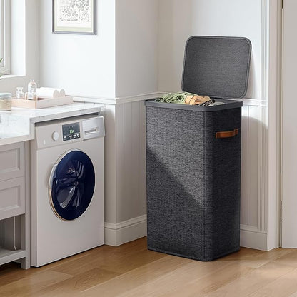 Sorbus Laundry Hamper with Lid - Collapsible Fabric Laundry Basket with Handles and Removable Laundry Bag – 26.5 Gallon (100 L) Dirty Clothes Hamper for Bedroom, bathroom and dorm - 2 Pack (Black)