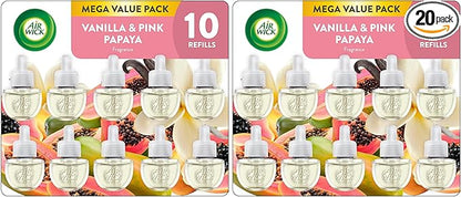 Air Wick Plug In Scented Oil Refill, 10ct, Vanilla and Pink Papaya, Air Freshener, Essential Oils, (Pack of 2)