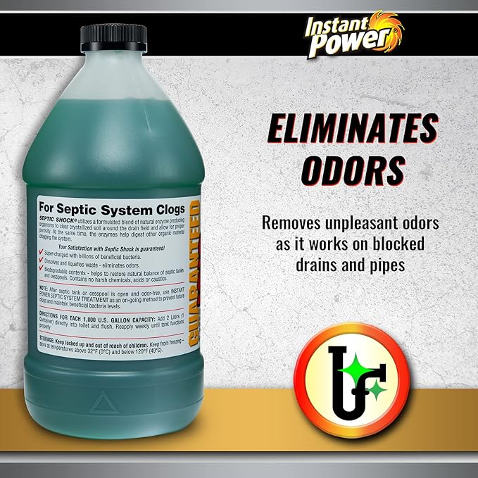 Instant Power Septic Shock – Septic Tank Treatment, Drain Cleaner Liquid Clog Remover for Septic System, 67.6 Oz (Pack of 6)