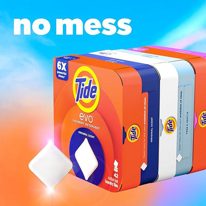 Tide evo Original Scent Laundry Detergent Fiber Tiles Works on 100% of Common Stains Safe for All Machines and Water Conditions Concentrated HE Compatible Clean and Instant Dissolve, 42 Count