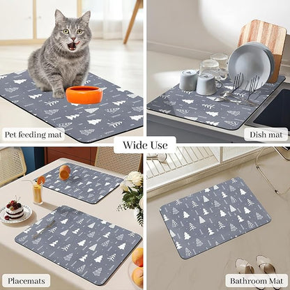 Bloss Christmas Dish Drying Mat, 16"x24" Absorbent Bar Mat with Waterproof Rubber Back, Fit Under Coffee Maker Machine/Kitchen Counter