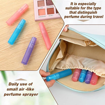 Mozeat Lens 6 PCS 5ml Mini Spray Bottle Plastic Portable Travel Bottle Fine Mist Refillable Mini Perfume Sample Bottles Clear Plastic Spray Bottle Empty for Cleaning Travel Essential Oils, 3 Color