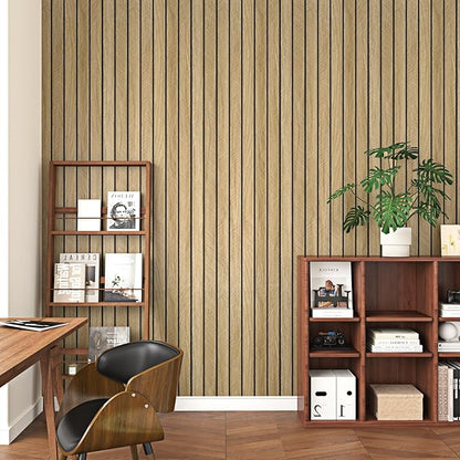 Wallercity 3D Wood Grain Wall Panels Self Adhesive Wood Slats Wall Paneling for Walls Soundproof Peel and Stick Wooden Panel for Living Room Bedroom Bathroom Waterproof Fence Wallpaper 11.7''x197''