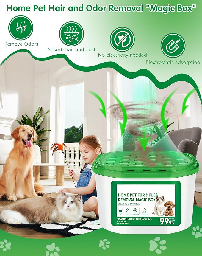 Home Pet Fur & Odor Removal Magic Box, 360° All-Round Airborne Hair Collector, Full-Angle Floating Fur & Dander Trap, Powerful All-Direction Pet Hair Removal and Deodorization (3 PCS)