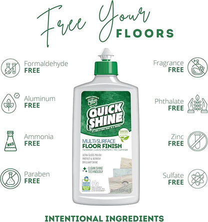 Quick Shine Multi Surface Floor Clean + Polish Mop Kit w/ 3 Reusable Pads & 1-16 oz. Floor Finish | Use Wet + Dry | Hardwood, Luxury Vinyl Plank, Laminate | Safer Choice pH Neutral Formula