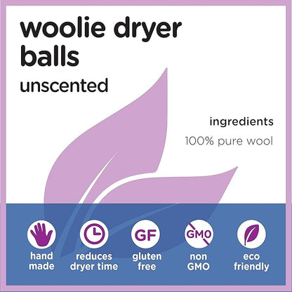 Organic Chix All Natural Unscented Dryer Balls - 100% Pure Wool, Reusable & Natural Alternative to Fabric Softener & Dryer Sheets - Handmade in USA, Non-GMO (4 Pack, 1000+ Loads)