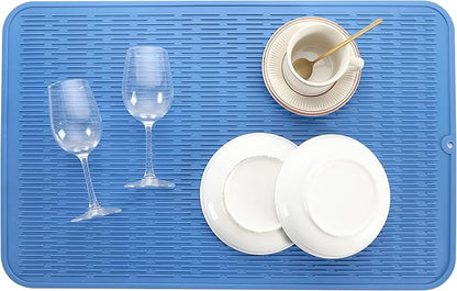 MicoYang Silicone Dish Drying Mat for Multiple Usage,Easy clean,Eco-friendly,Heat-resistant Silicone Mat for Kitchen Counter or Sink,Refrigerator or Drawer Liner Lichen BlueL 3XL 28 inches x 18 inches