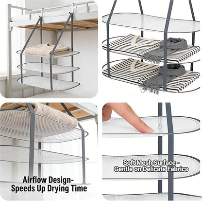Sweater Drying Rack Hanging on Door Dryer Flat Portable Collapsible Mesh Large Laundry Clothes Drying Rack Room Organization 3 Tier