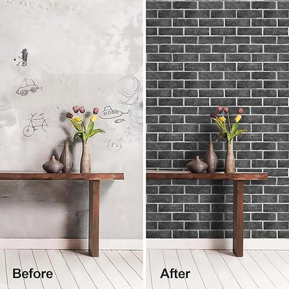 HeloHo 17.7" X 394" Grey Brick Wallpaper Peel and Stick Self-Adhesive Removable 3D Textured Wall Paper for Kitchen Backsplash Living Room Bedroom Decor
