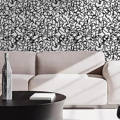 Ismoon 17.3"X393" Unique Black and White Peel and Stick Wallpaper Scribbles Wallpaper Modern Black Contact Paper Thickened Removable Self-Adhesive Contact Paper for Home Decoration Vinyl Film Roll