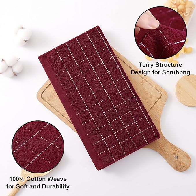 Homaxy 100% Cotton Terry Kitchen Dish Cloths, Ultra Soft and Absorbent Dish Towels for Kitchen, Suitable for Drying and Washing Dishes, 12 Pack, 12 x 12 Inches, Brick Red