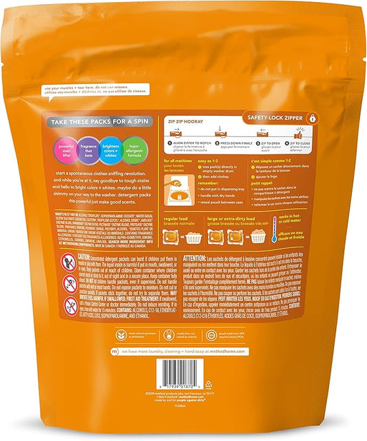 Method Laundry Detergent Packs; Ginger Mango Scent; Stain Remover Solution that Works in Hot & Cold Water; 42 Packs per Bag; 4 Pack (168 Loads); Packaging May Vary