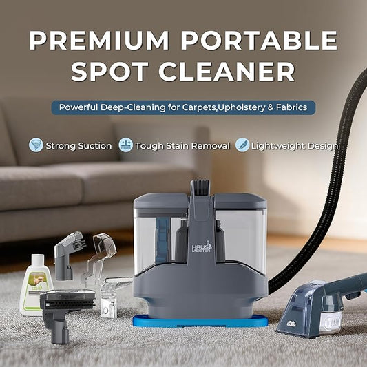 Hausmeister Hydroflex Pro Portable Carpet Cleaner and Pet Stain Remover, Upholstery Spot Cleaner Machine for Couch, Car Interior, Deep Cleaning Vacuum (Machine + 1 Solution & multi attachments)