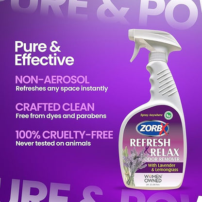 ZORBX Lavender & Lemongrass Spray, 24 Oz - All-Purpose Deodorizer, Refreshes Fabric, Removes Strong Odors, Perfect for Home, Car, Gym, Laundry