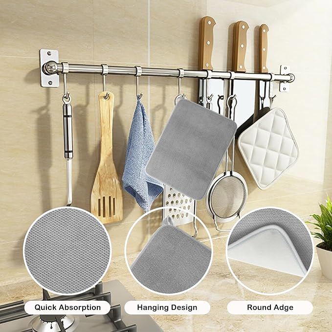 Dish Drying Mat for Kitchen Counter, Absorbent Dish Drainer Mat, Microfiber Dish Drainer Mat, Reusable Washable Dish Drying Pad with Hanging Loop, 18 Inch x 24 Inch, Grey, 2 Pack
