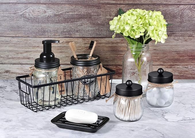 Kitchen and Bathroom Soap Dish Tray - Metal 2-Piece Soap Dish Tray with Drainage Grid and Holder for Kitchen Sink Countertops to Store Soap, Sponges, Scrubbers - Rust Resistant - 2 Pack (Black)