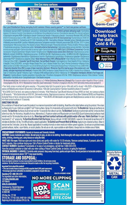 Lysol Disinfectant Spray, Household Essential Cleaning Supplies, Multi-Purpose Room Spray, Antibacterial Sanitizer Spray, Upholstery Deodorizer, Home and Bathroom, Crisp Linen,19 Fl Oz