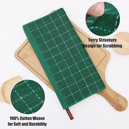 Homaxy 100% Cotton Terry Kitchen Dish Cloths, Ultra Soft and Absorbent Dish Towels for Kitchen, Perfect for Drying and Washing Dishes, 8 Pack, 12 x 12 Inches, Dark Green