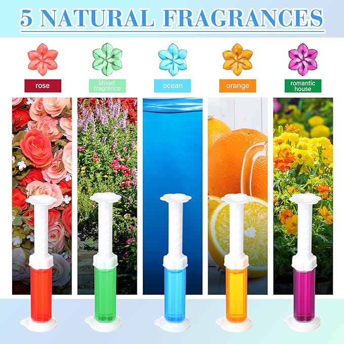 5 Pcs Flower Toilet Gels 70 Count 5 Kinds Stamp Bowl Gel Scent Toilet Stain Removal Cleaner Air Freshener Flower Stamps Pack for Bathtubs Bathroom (Classic Color)