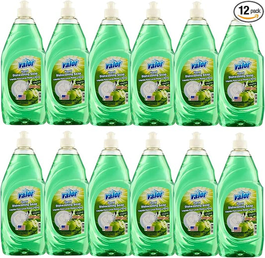 Valor Dishwashing Liquid, 25 fl oz – Dish Soap for Kitchen & Bathroom, Grease-Fighting, Gentle on Hands, Fast Rinse, Eco-Friendly Biodegradable Formula (25 fl oz (Pack of 12), Original)