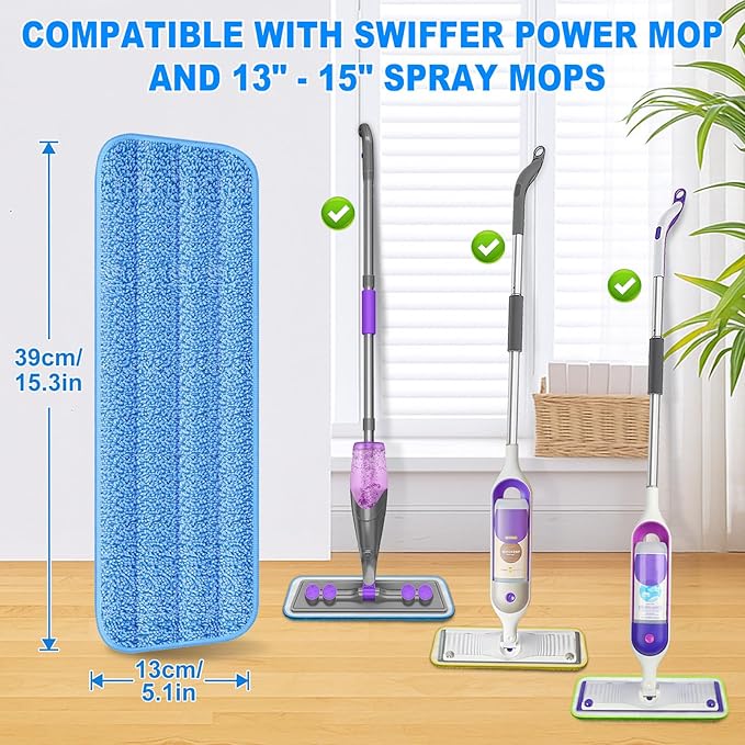 Reusable Mop Pads for Swiffer PowerMop - 3 Pack Wet Dry Microfiber Refills for Floor Cleaning - Washable Mopping Replacement for Home Kichen - Sweeping Cloths for 13"-15" Spray Mop Colorful
