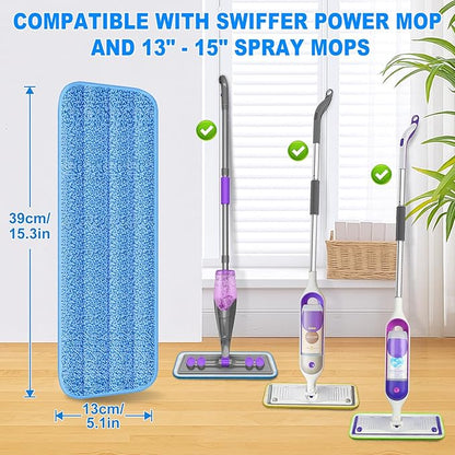 Reusable Mop Pads for Swiffer PowerMop - 3 Pack Wet Dry Microfiber Refills for Floor Cleaning - Washable Mopping Replacement for Home Kichen - Sweeping Cloths for 13"-15" Spray Mop Colorful