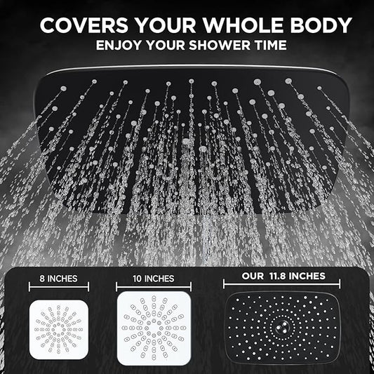 Veken Wide High Pressure Rain Shower Head with Handheld, Handheld Shower Heads with Multi Spray Modes, Rainfall Combo with 15" Metal Extension Arm,Detachable Dual Shower,1.8GPM, Chrome Silver