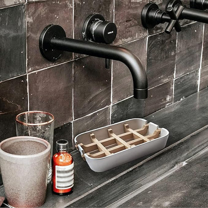 Aoheuo Modern Bamboo Fiber soap Holder and soap Dish Combination (Removable), Black, 5.12 Long by 3 Wide, 0.98 inches high, Used in Kitchens, bathrooms, and bar Sinks