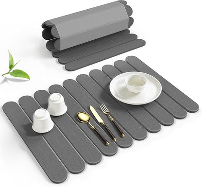Large Stone Dish Drying Mat for Kitchen Counter, Quick Dry Diatomaceous Earth Stone Mat, Roll-Up Dish Mat for Dishes Bottles Cups, Super Absorbent & Non-Slip, 24"×16",Grey