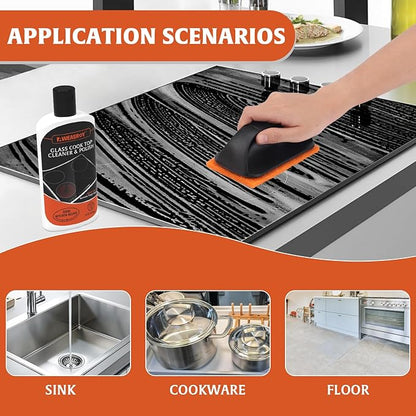 20pcs Glass Stove Top Cleaner Kit - 12 oz Cooktop Cleaner Polish, Non-Abrasive No Scratch, Removes Tough Stains, Includes Scrubbing Pad, Scraper & Microfiber Cloth for Smooth Glass Surfaces